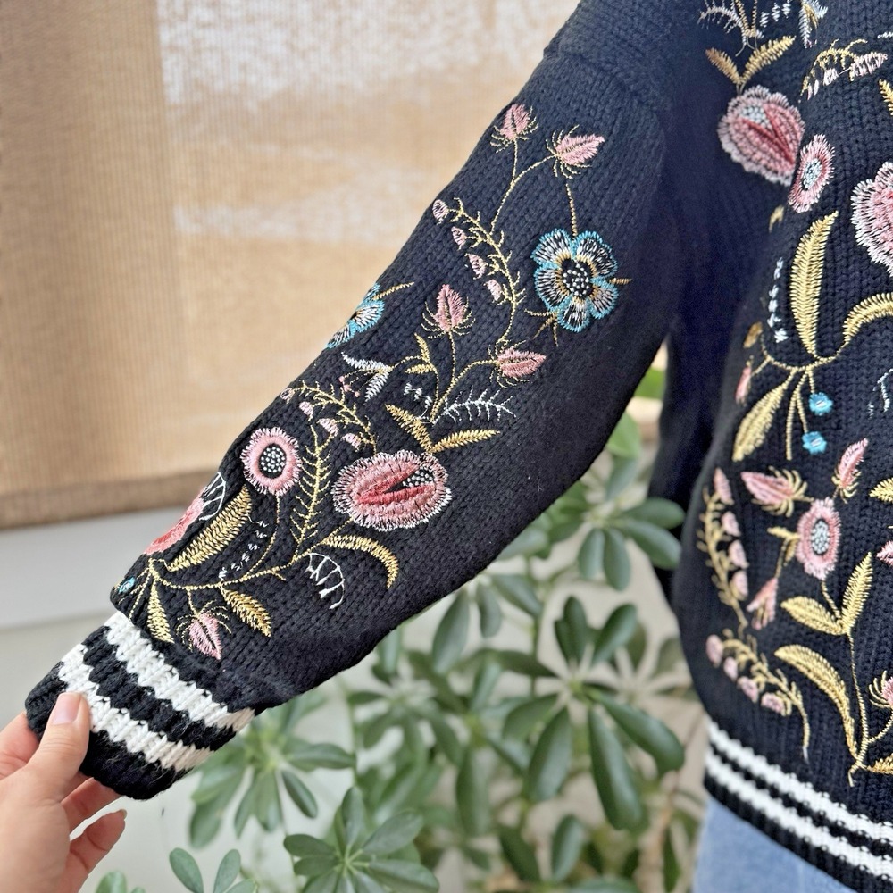L'Atiste‎ Embroidered Knit Cardigan Jacket Women's S Oversized Floral Boho - Picture 5 of 14